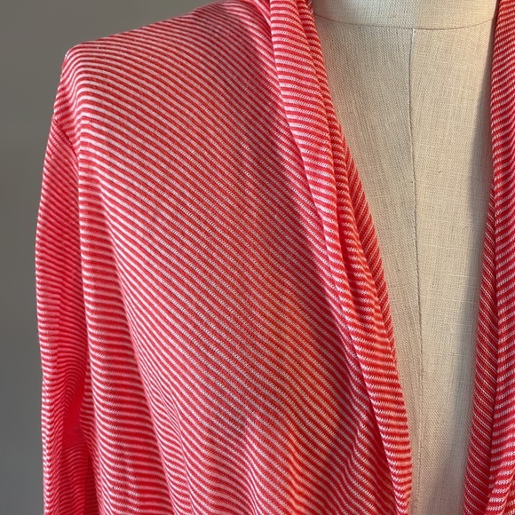 ELLEN TRACY pinstripe 3 ways cardigan wrap lightweight knit coral white M/L - Picture 5 of 12